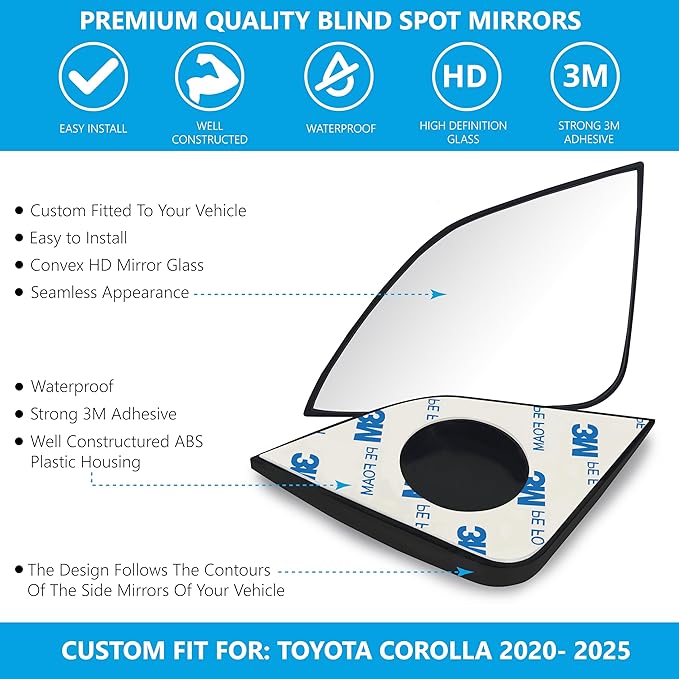 Convex Stick On Custom Fitted Blind Spot Mirrors Compatible With Toyota Corolla 2020-2025- Engineered to Provide A Wider View