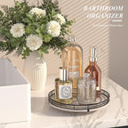 10" Oak Bathroom Vanity Tray Turntable for Perfume Candle, Round Wooden Decorative Tray for Kitchen Sink Countertop Organizer