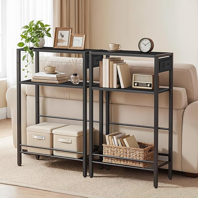 HOOBRO Floating Shelves and Console Table Bundle, Wall Mounted Shelf Set of 2, 15.7" Narrow Entryway Table with Charging Stat