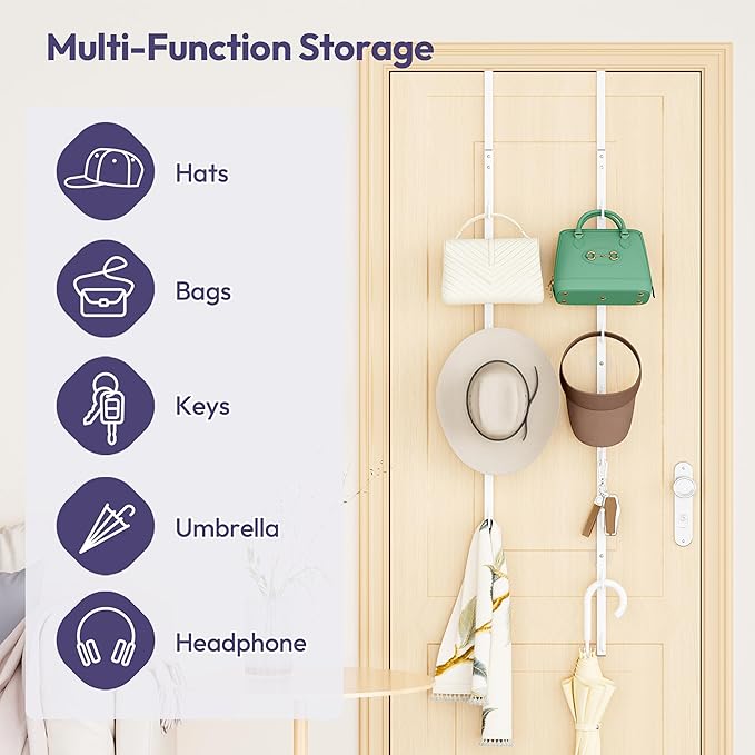 SWTYMIKI Over the Door Purse Organizer - 2 Packs Wall Mounted Purse Rack with 8 Hooks Design, Hanging Handbag Organizer Stora