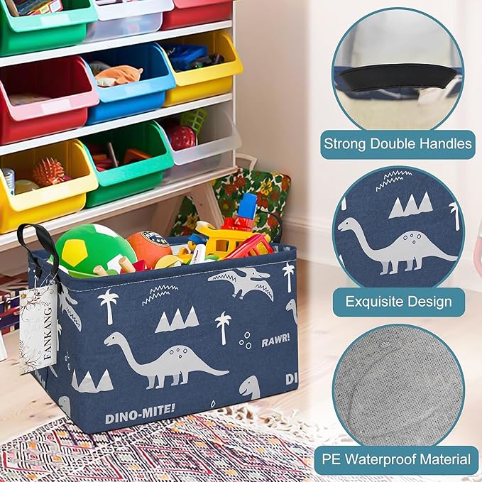 FANKANG Storage Bins, Nursery Hamper Canvas Laundry Basket Foldable with Waterproof PE Coating Large Storage Baskets for Kids