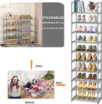 OYREL 10-Tier Metal Shoe Rack, Narrow Shoe Rack Organizer, Sturdy Shoe Shelf for Closets, Entryway, Bedroom, Garage - Silver