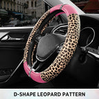Road Comforts Leopard Steering Wheel Cover for Women, Cute Anti-Slip Microfiber Leather, Fits D Shape Flat Bottom Steering Wh