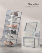 SONGMICS Shoe Boxes, Pack of 12 Shoe Storage Organizers, Stackable Clear Plastic Boxes for Closet, Sneakers, 13.1 x 9.1 x 5.6