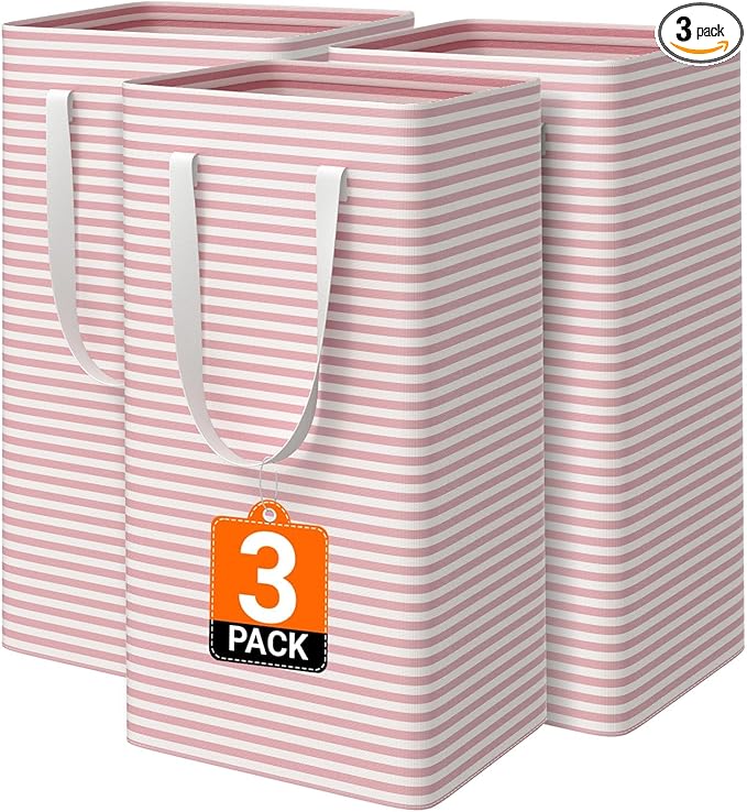 3 Pack Large Laundry Basket,Waterproof & Freestanding Laundry Hamper,Collapsible Clothes Hampers with Easy Carry Long & Reinf