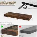 Fun Memories Floating Shelves for Wall, 24Inch Floating Shelves Set of 2, Hanging Shelf with Invisible Brackets, Wood Shelves