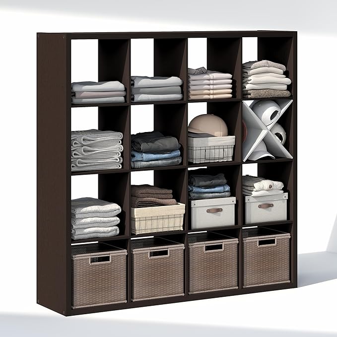 Furinno Cubic Closet Organizers and Storage, 16-Cube Closet Organizer, Open Shelf Closet Storage, Extra Thick Frame for Wardr
