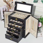 AKOZLIN Large Jewelry Box Organizer Functional with Big Mirror, Leather Jewelry Storage Case for Women Girls Ring Necklace Ea