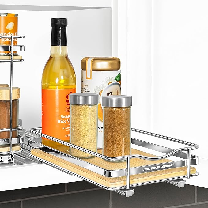 LYNK PROFESSIONAL® Élite™ Pull Out Spice Organization for Cabinets - 6-3/8 inch Wide – Spice Rack for Inside Cabinets – Wood/