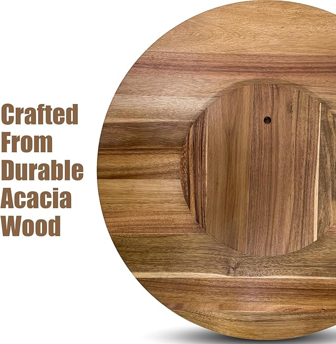 26'' Acacia Wooden Lazy Susan with 360 Rotation for Dining Table Top,Extra Large Wooden Serving Tray with Heavy Duty Rotating