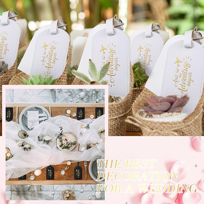 Amylove Bulk Luggage Tags Wedding Favors Adventure Begins Luggage Tags for Guests Travel Tag for Suitcase Bridal Gift 24 Pack