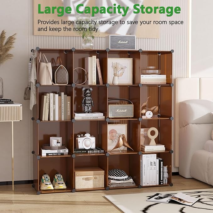 C&AHOME 16-Cube Storage Organizer, Plastic Shelves Units, DIY Closet Organizer, Modular Shelves Ideal for Home, Bedroom, 48.4