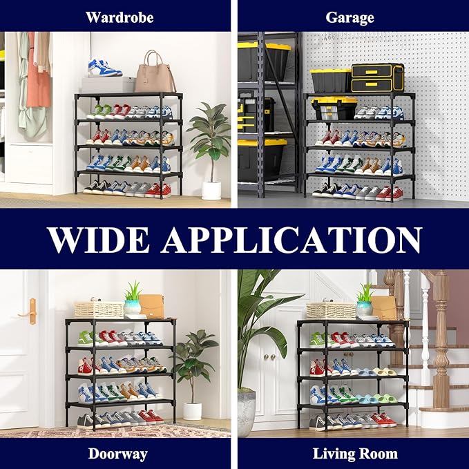 Kitsure Shoe Rack - Non-Woven Shoe Rack Shelf, Shoe Organizer for Closet, Entryway, Garage & Corridor, Stackable Shoe Shelves