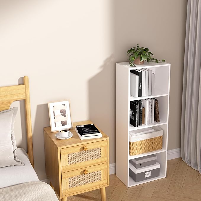 Wooden 4 Cube Storage Organizer, 4 Tier Tall Modern Bookshelf Freestanding Storage Display Organizer, Versatile Cubes Shelf a