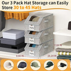 3 Pack Stackable Hat Organizer for Baseball Caps, Hat Storage with Clear Window Lid, Holds up to 45 Ball Cap Storage Organize