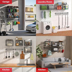 TomCare 2 Pack Garage Shelving Heavy Duty Garage Storage Shelves with Wire Baskets Laundry Room Shelves Wall Mounted shelving