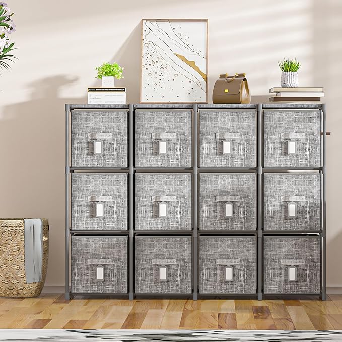 LUKYTOWER Cube Storage Organizer Shelf with Printed Bins + Labels, Cubby Storage Organizer with Bins, Large Capacity Shelves 
