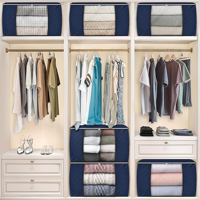 Fab totes 24 Gallons Clothes Storage, Foldable Thick Fabric Blanket Storage Bags,Containers for Organizing Bedroom, Closet, C