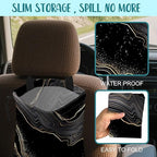 Car Garbage Bag Abstract Marble Golden Veins Drawstring Car Trash Bag Hanging for Back Seat with Adjustable Buckle Canvas Vehicle Trash Can Easy-to-Install