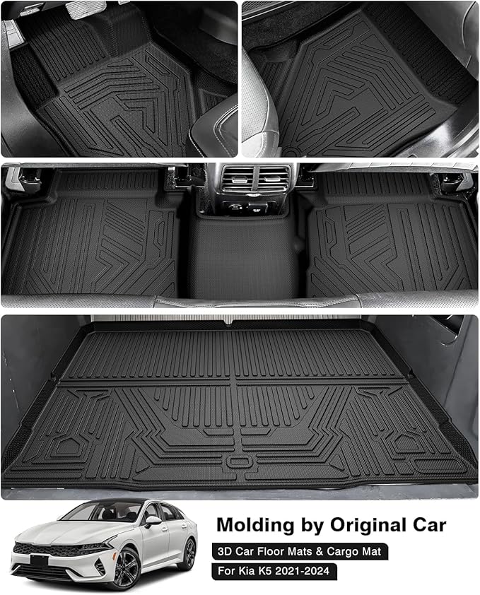 Powerty Floor Mats & Cargo Liner for 2021-2024 2025 2026 Kia K5 (Only Fit FWD Model) Accessories Floor Mats 2 Row Liner Set All Weather TPE 3D Floor Liners&Rear Cargo Mat