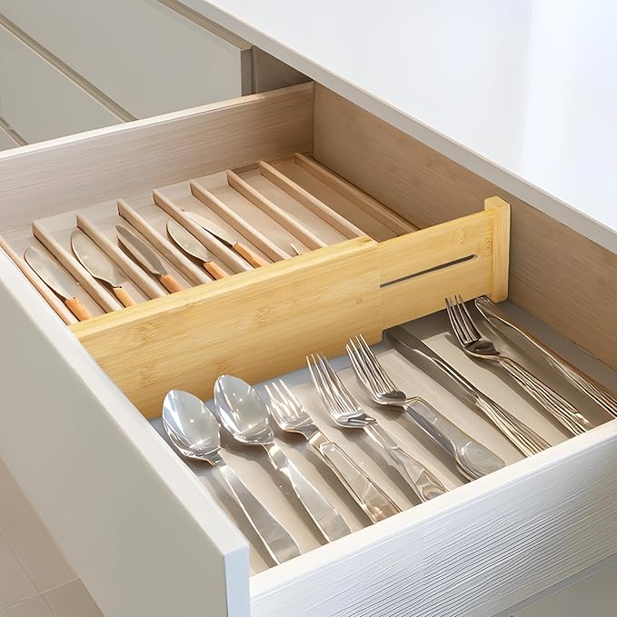VaeFae 3 Pack Bamboo Drawer Dividers, 4" High Adjustable 16.6" - 21.8" Clothes Drawer Organizers, Expandable Separators for B