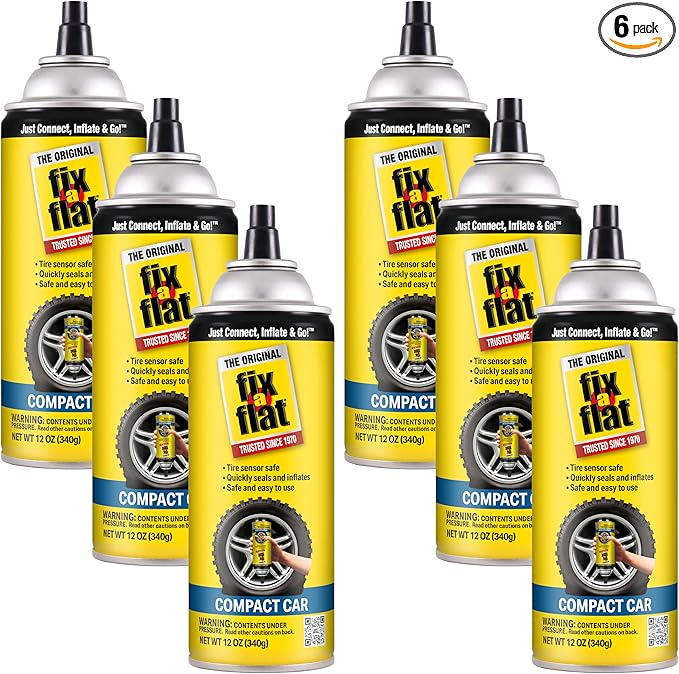 Fix-A-Flat S60410-6PK Aerosol Emergency Flat Tire Repair and Inflator, for Compact Tires, Eco-Friendly Formula, Universal Fit