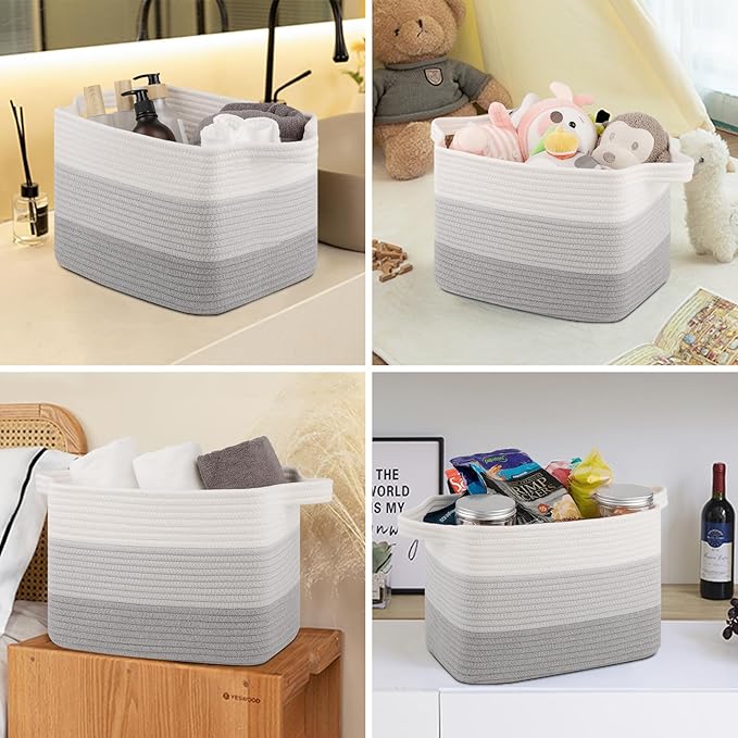 OIASKET Storage Baskets for Organizing, Woven Baskets for Shelves, Rectangle Decorative Organizer for Storage Clothes, Toy, B