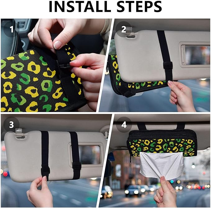 Car Tissue Holder Car Visor Organizer Tissue Box Holder for Car Sun Visor Organizer with Car Vehicle Accessories Essentials Interior for Women Men Jamaican Leopard Print Green