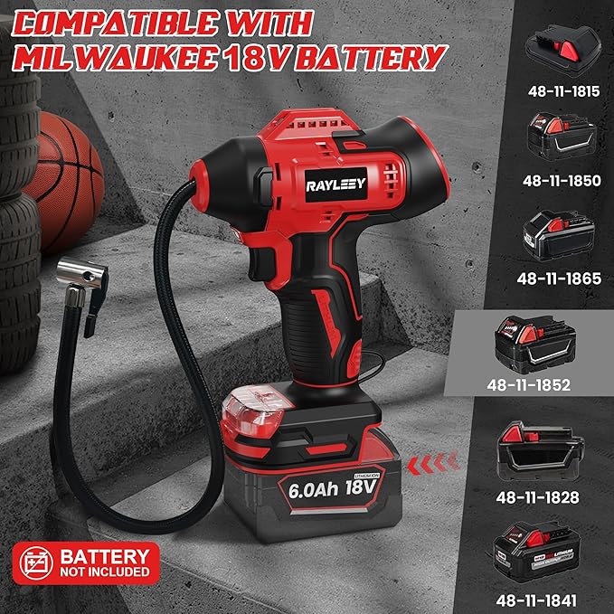 Tire Inflator Cordless for Milwaukee 18V Battery [Tool Only], 160PSI Portable Air Compressor with Pressure Gauge, Auto-Shutoff & Fast Inflation, Portable Air Pump for Car, Motorcycle, Bike, Ball