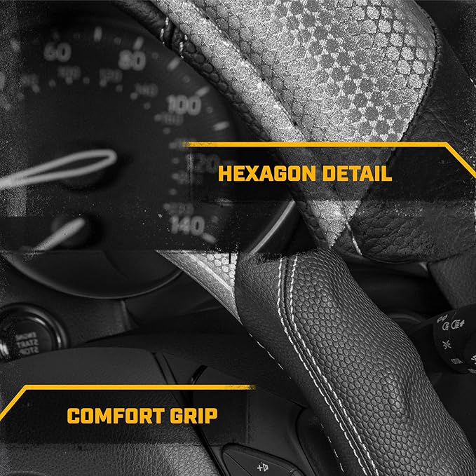 Cat® HexSport Gray Carbon Fiber Steering Wheel Cover, Standard 15 inch Size, Durable and Comfortable with Advanced Grip, Car Steering Wheel Cover for Auto Truck Van SUV
