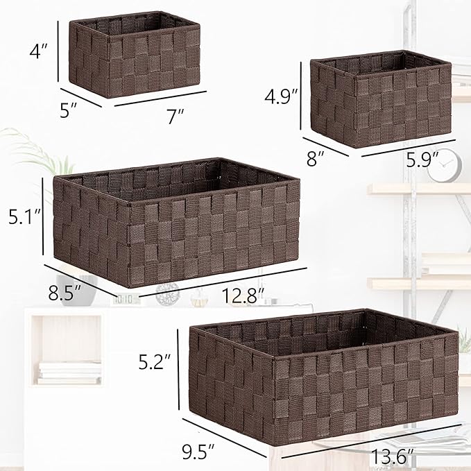 Posprica Woven Storage Baskets for Organizing 6 Pack, Large&Small Storage Cube Bins Set for Bathroom, Storage Boxes Container