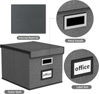 Huolewa File Organizer Boxes with Lids, Linen Office Document Storage Boxes, Filing Boxes, Decorative Small File Boxes for Ha