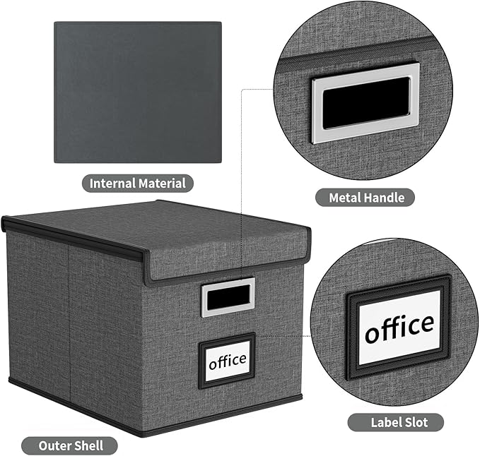 Huolewa File Organizer Box with Lid, Collapsible File Folder Organizer for Office Document Storage, Filing Box with Plastic S