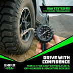 Rhino USA Tire Pressure Gauge with Inflator (0-100 PSI) - Heavy Duty Air Chuck and Compressor Accessories with Stainless Braided Hose, Large Analog Dial and Solid Brass Hardware for Truck and RV