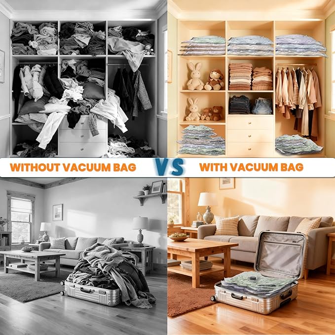 24PCS Vacuum Seal Bags for Clothing with Electric Pump - 8 Small, 8 Medium, 4 Large, 4 Jubom - Space Saver Vacuum Storage Bag