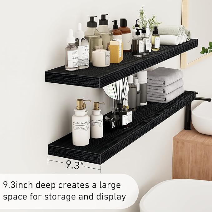 Fun Memories 48Inch Floating Shelves, 9.3Inch Deep Rustic Wall Shelves - Extra Deeper & Thicker Wall Mounted Storage Shelf fo