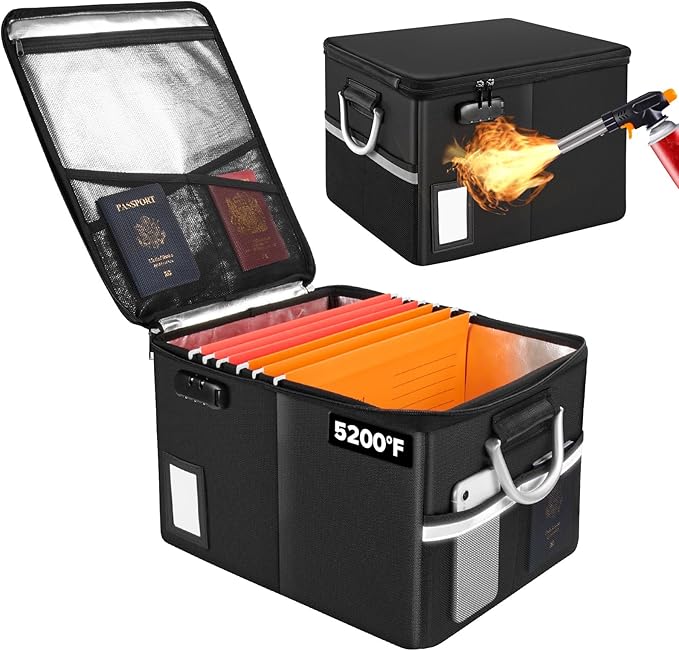 TOMKID 5200°F Fireproof Document Box, Fire Important Document Organizer with Lock, Upgraded Heat Insulated Filing Storage Cab