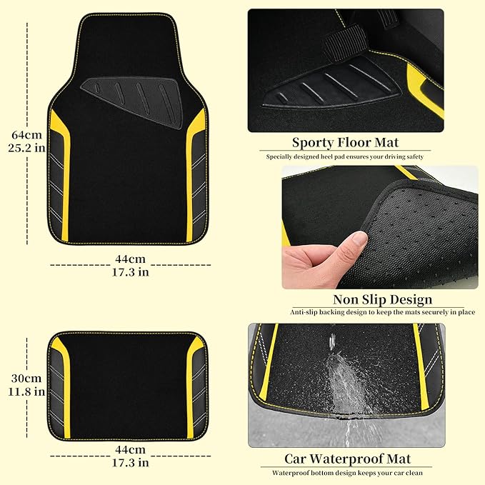 CAR PASS Leather Steering Wheel Cover and Waterproof Car Floor Mats,Microfiber Universal Car Combo Fit for 95% Sedan SUV Van 