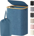 Lifewit 80L Laundry Basket with Lid, Clothes Hampers for Laundry with Bamboo Handles and 1 Removable Bag, Large Foldable Laun