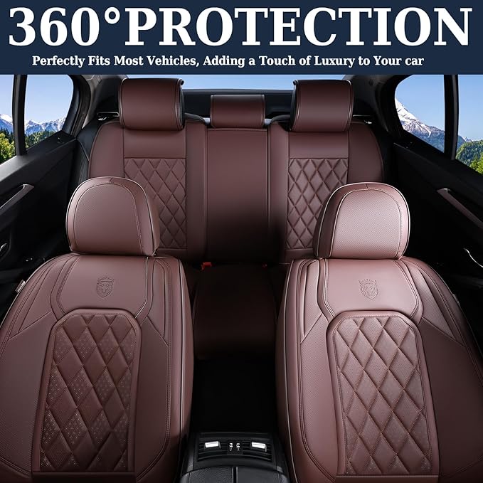 Coverado Car Seat Covers Full Set, Luxury Faux Leather Waterproof Seat Cover, Front and Back Car Seat Protector, Universal 5 
