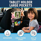 Car Backseat Organizer with 12 Storage Pockets, 12" Touch Screen Tablet Holder, Waterproof Kick Mats Seat Protector, Car Organizers and Storage for Kids, Road Trip Essentials（2 Pack，Black）