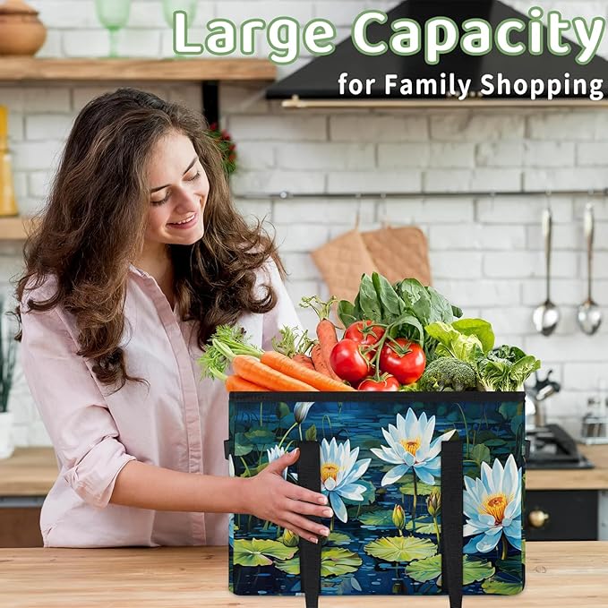 Reusable Grocery Bags Heavy Duty Shopping Bags Foldable Large Tote Bags with Long Handles & Hard Bottom