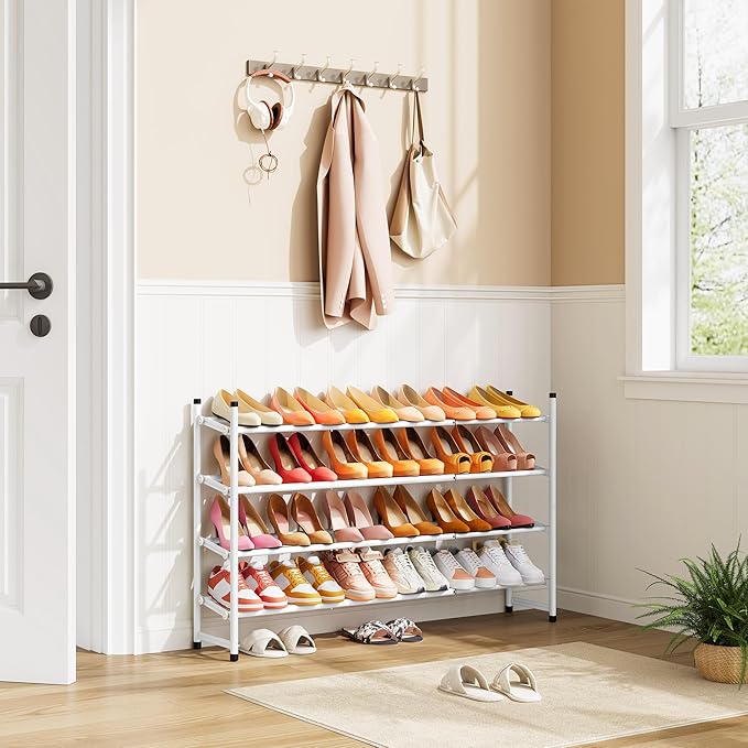 Tajsoon Expandable Shoe Rack for Closet 4 Tier, 29“-41“Adjustable & Stackable Shoe Shelf Storage, Metal Shoe Rack Organizer f