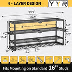 YYR 4 Layer Power Tool Organizer Wall Mount, Cordless Drill Hanger Storage Rack, Battery Tools Holder with Charging Station S