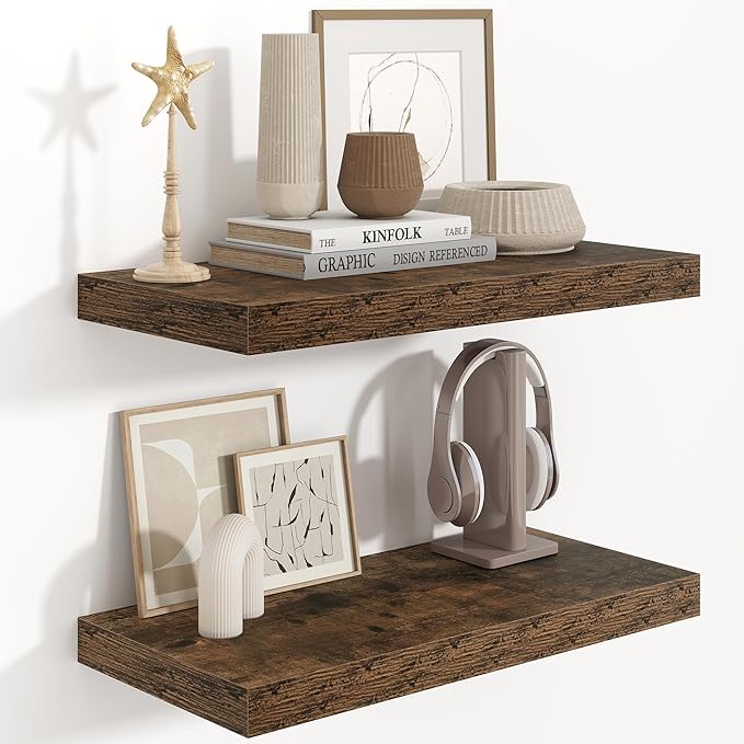 24"W x 9.3"D Floating Shelves for Wall, Wall Mounted Bathroom Shelves 2 Pack Deep Floating Shelf for Bedroom Kitchen Living R