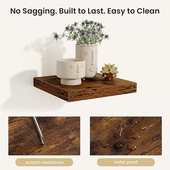 Fun Memories Floating Shelves for Wall, Rustic Wood Wall Mounted Shelves for Bathroom, Bedroom, Living Room and Kitchen, Stor