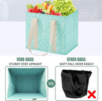 VENO 3 Pack Reusable Grocery Bags, Shopping Bags for Groceries, Tote with Handles and Hard Bottom, Foldable Shopping Cart Organizer, Water Resistant, Heavy-Duty (Evergreen, 6 Gallon)