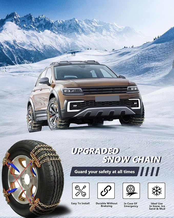 SCITOO Snow Chains for Car Pickup Trucks SUV,Universal Emergency Tire Traction Chain,Anti-Skid Thickening Tire Chains Width 2