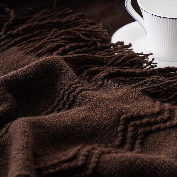 BATTILO HOME Brown Throw Blanket for Couch, Chocolate Knit Decorative Boho Throw for Home, Bed, 50"x60"