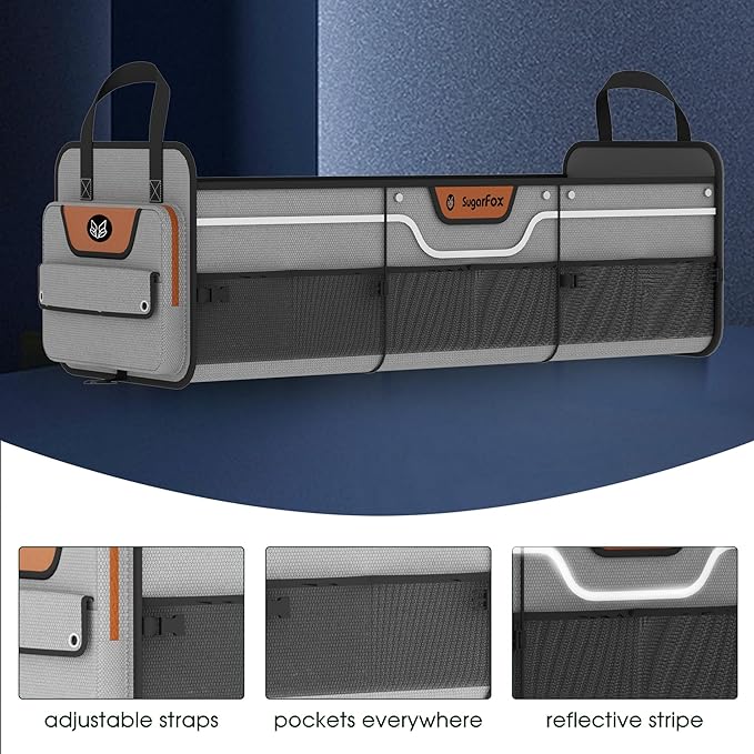 Car Trunk Organizer for SUV, Heavy Duty Waterproof Trunk Organizer, Foldable Collapsible Car Organizer with Cooler, Multi-Comp